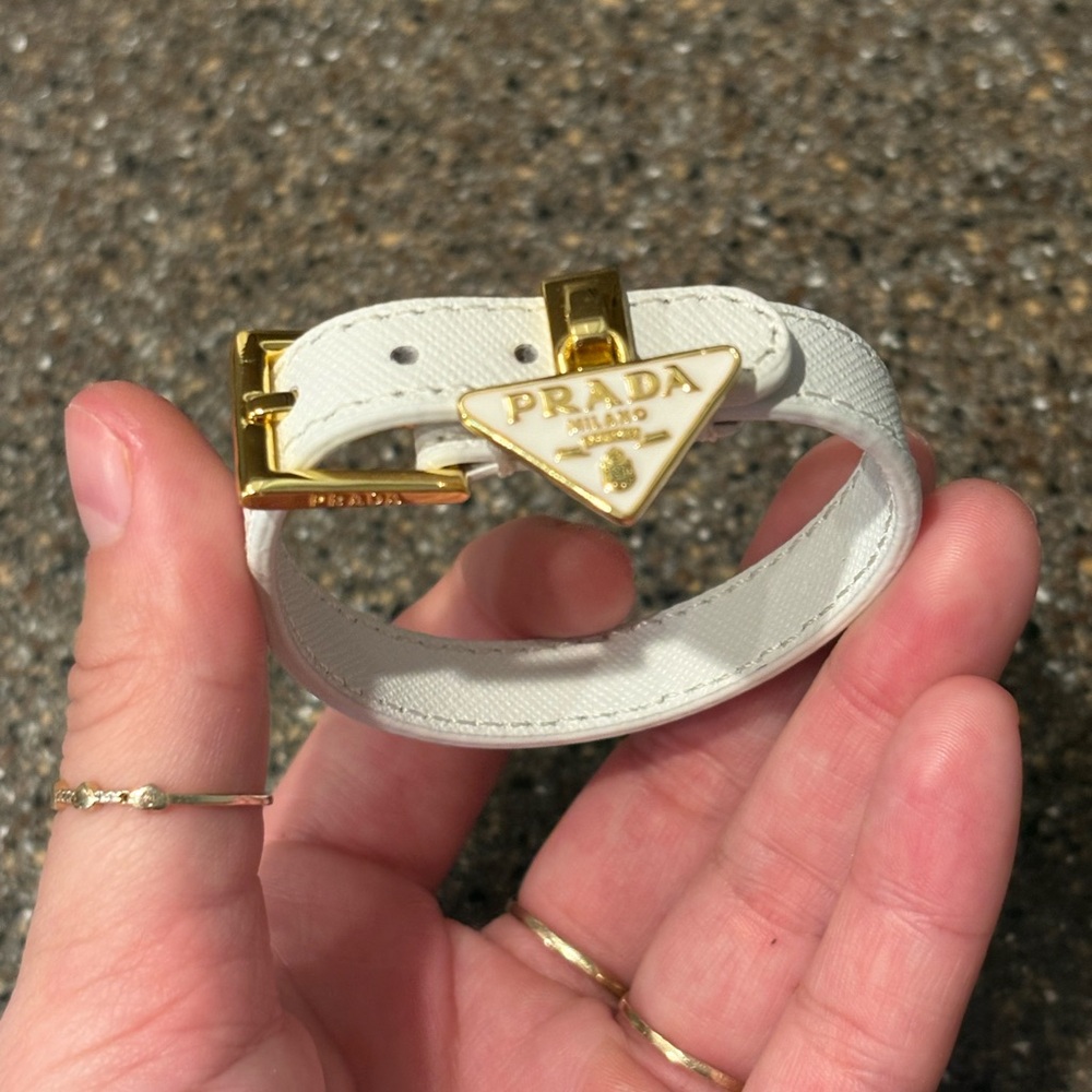 Prada White and Gold Leather Bracelet - Picture 1 of 9